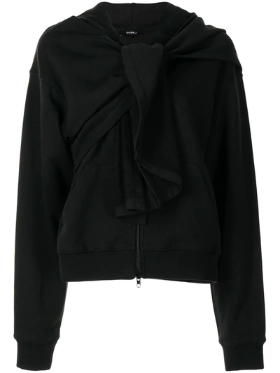 Goen J Knot Detail Zip-up Hoodie In 黑色