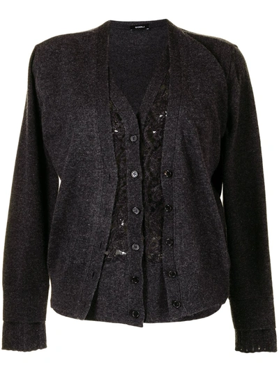 Goen J Lace Panel Layered Cardigan In Black