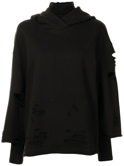 Goen J Destroyed Layered Hoodie In 黑色