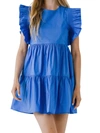 English Factory Ruffled Babydoll Mini Dress In Blue