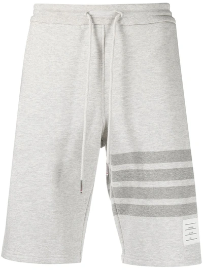 Thom Browne Striped-trim Slim-fit High-rise Cotton Shorts In Light Grey