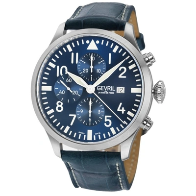 Gevril Vaughn Chronograph Automatic Blue Dial Mens Watch 46111 In Blue,silver Tone