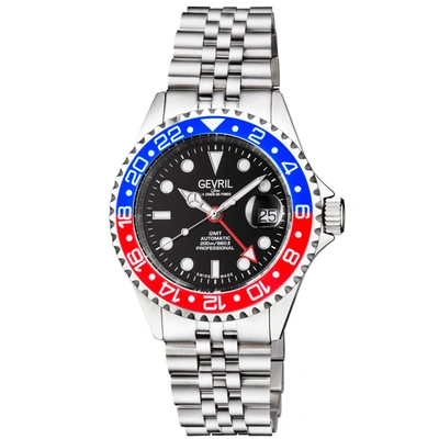 Gevril Wall Street Gmt Black Dial Pepsi Bezel Mens Watch 4952b In Red   / Black / Blue