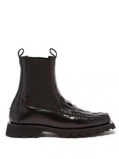 Hereu Alda Woven-leather Chelsea Boots In Black