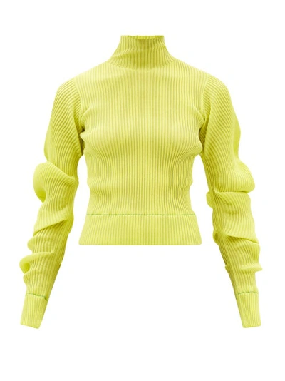 Bottega Veneta Turtleneck Ribbed Silk Spiral Sweater In Yellow