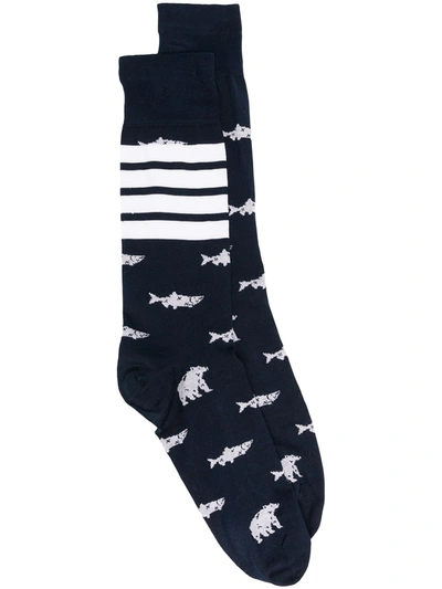 Thom Browne 4-bar Intarsia Socks In Blue