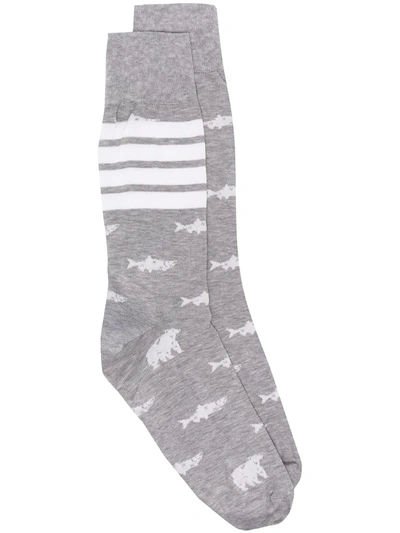 Thom Browne 4-bar Intarsia Socks In Grey