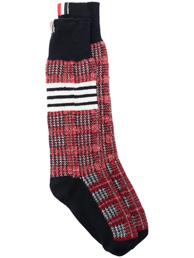 Thom Browne 4-bar Checked Socks In Blue