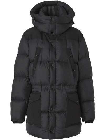 Burberry Logo Appliqué Nylon Puffer Coat In Black