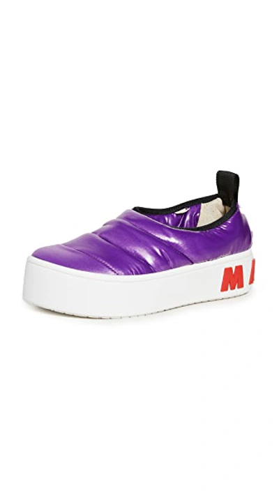 Marni Purple Puffed Nylon Slip-on Low Trainers