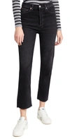 Re/done High-rise Stovepipe Raw-edge Cropped Jeans In Washed Noir