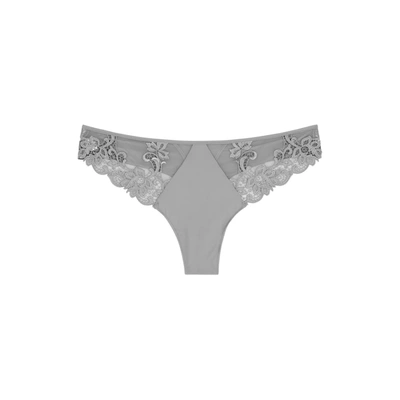 Simone Perele Saga Grey Guipure Lace Thong In Secret Garden