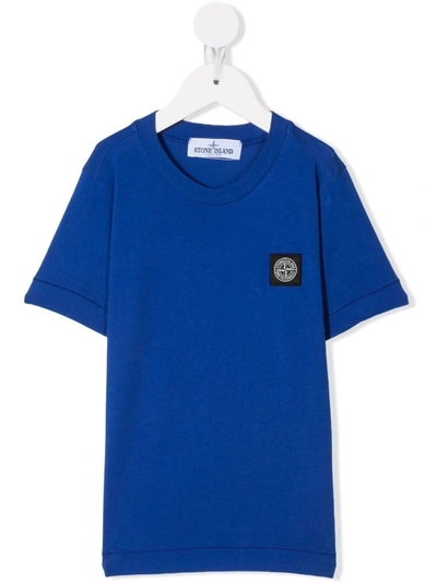 Stone Island Junior Teen Logo Patch Stretch-cotton T-shirt In Blau