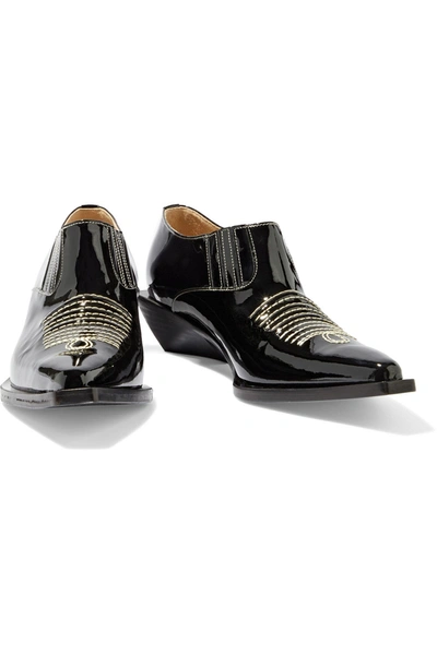 Rejina Pyo Dolores Topstitched Patent-leather Brogues In Black
