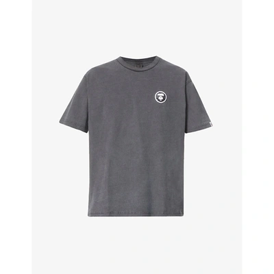 Aape Mens Black 1 Point Reflective Logo Patch Cotton-jersey T-shirt S