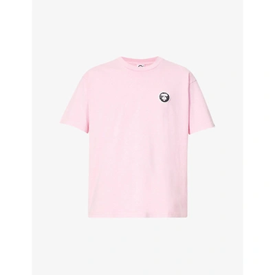 Aape Mens Pink 1 Point Reflective Logo Patch Cotton-jersey T-shirt S