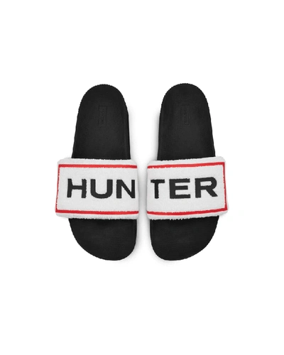 Hunter Terry Towelling Adjustable Strap Pool Slide Sandal - UNISEX Hunter Terry Towelling Beach Slides Black - Women main image 4
