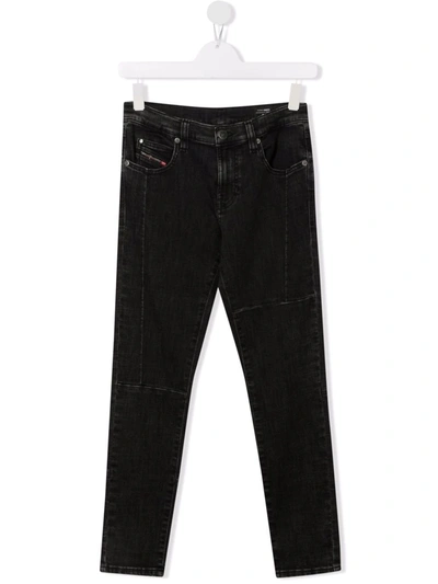 Diesel Teen Mid-rise Skinny Jeans In Black