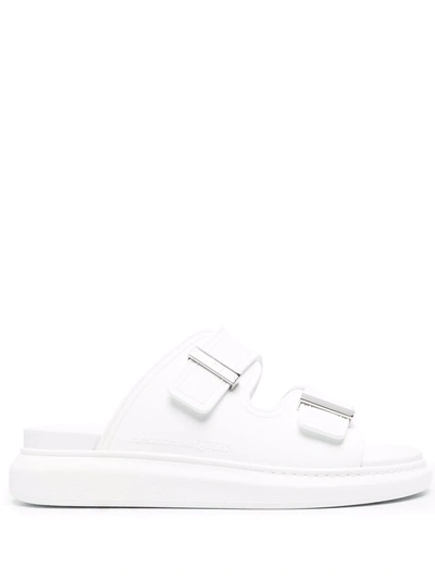 Alexander Mcqueen Engraved-logo Open-toe Sandals In White