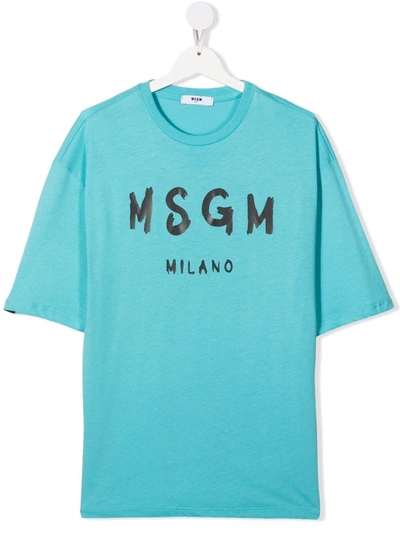 Msgm Teen Logo-print T-shirt In Blue