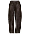 Ganni Womens Mole Tapered Topstitched Leather Trousers 8 In Brown