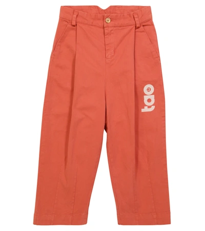 The Animals Observatory Kids' Printed Stretch-cotton Mid-rise Pants In Red