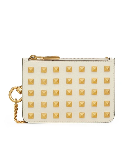 Valentino Garavani Garavani Leather Rockstud Card Holder In White