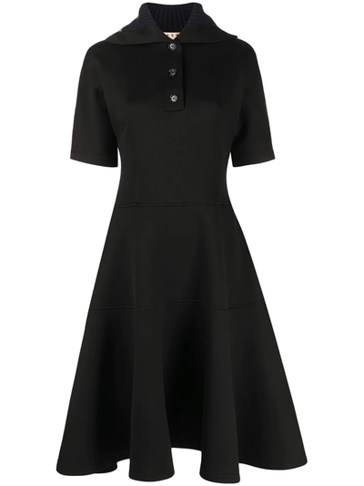 Marni Exaggerated-collar Flared Dress In Black