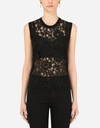 Dolce & Gabbana Sleeveless Wool And Lace Sweater In Black