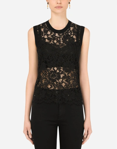 Dolce & Gabbana Sleeveless Wool And Lace Sweater In Black
