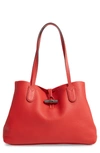 Longchamp Roseau Essential Mid Leather Tote In Red