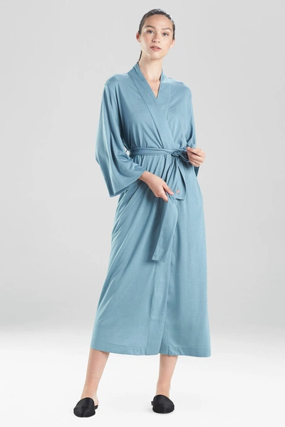 Natori Shangri-la Lightweight Wrap Robe With Kimono Sleeves In Heather Stone Blue