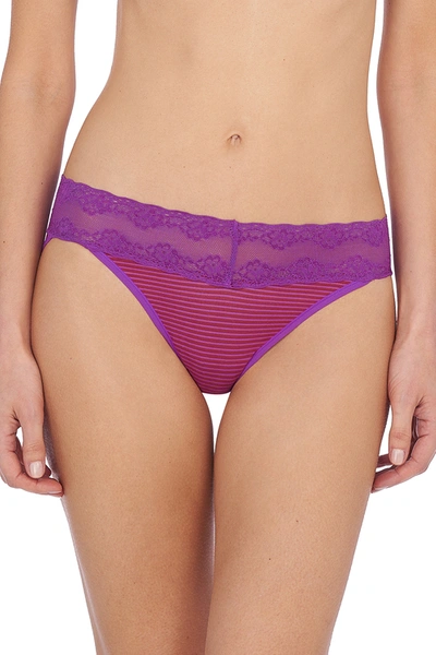 Natori Intimates Bliss Perfection Soft & Stretchy V-kini Panty Underwear In Mulberry/cinnabar Stripe
