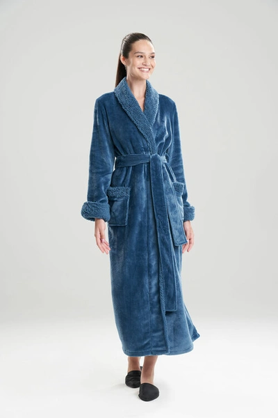 Natori Plush Sherpa Wrap Robe In Morning Teal