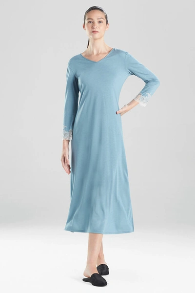 Natori Luxe Shangri-la Long Sleeve Lounger Top In Heather Stone Blue