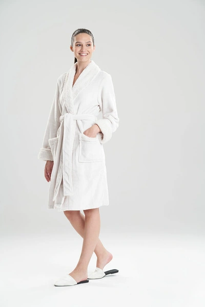 Natori Plush Sherpa Cozy Wrap Robe With Pockets + Belt In Bone