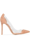 Gianvito Rossi Neutral Plexi 105 Suede Pumps In Neutrals