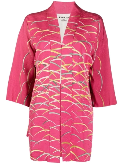 Pre-owned A.n.g.e.l.o. Vintage Cult 1970s Graphic-print Silk Kimono Jacket In Pink