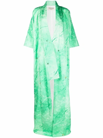 Pre-owned A.n.g.e.l.o. Vintage Cult 1970s Floral Jacquard Square-sleeved Maxi Coat In Green