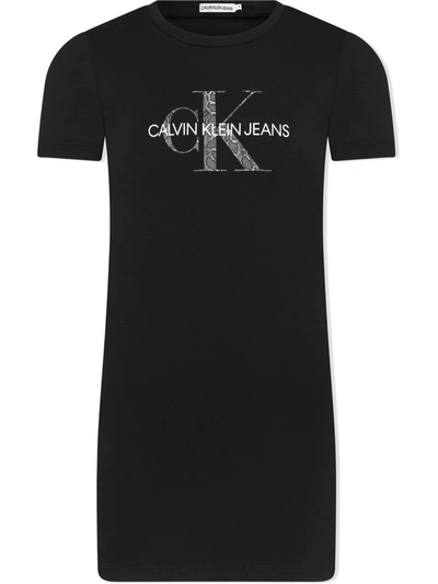 Calvin Klein Kids' Logo-print Short-sleeved T-shirt Dress In Black