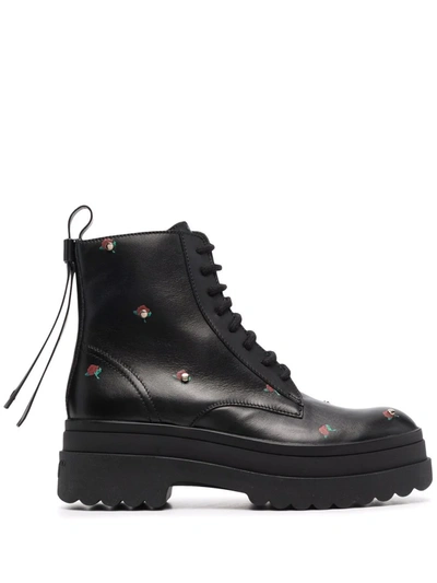 Redv Motif-print Lace-up Boots In Black