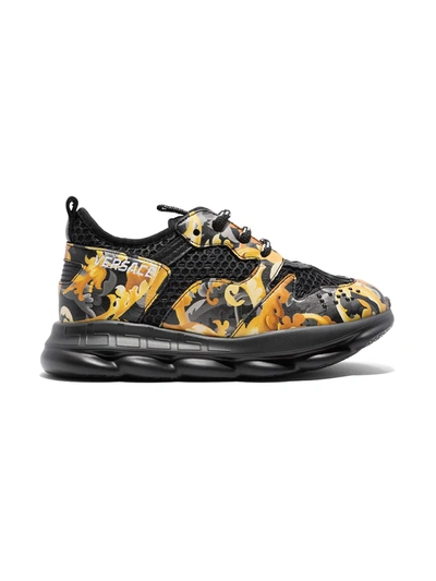 Versace Kids' Chain Reaction Barocco Print Trainers In Black