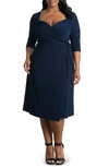 Kiyonna Sweetheart Neck Wrap Dress In Navy Blue