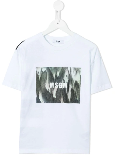 Msgm Kids White T-shirt With Print Box And Logo