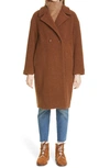 Harris Wharf London Double Breasted Wool Blend Faux Fur Teddy Coat In Caramel