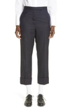 Thom Browne Back Strap Wool Cuff Crop Pants In Navy