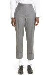 Thom Browne Back Strap Wool Cuff Crop Pants In Medium Grey