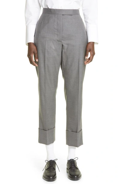 Thom Browne Back Strap Wool Cuff Crop Pants In Med Grey