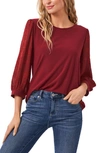 Cece Lace Sleeve Stretch Crepe Blouse In Deep Marsala