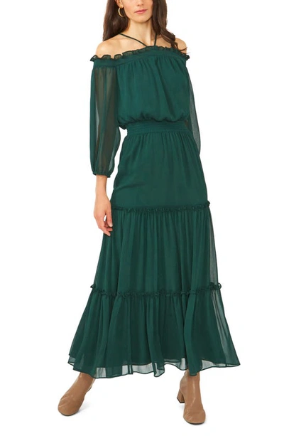 1.state Smocked Waist Halter Maxi Dress In Pine Green